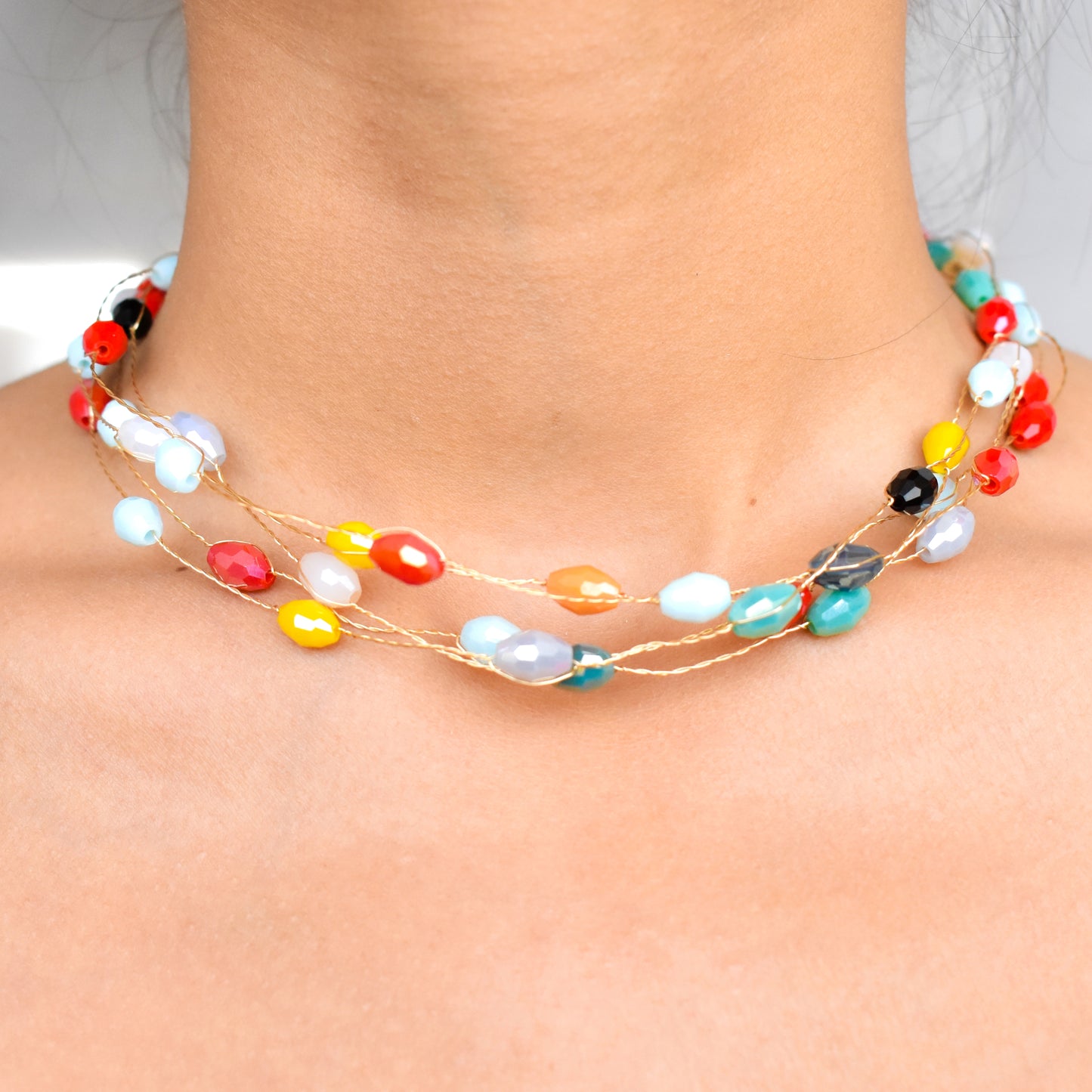 Elonged Multi-Colored Tiara Necklace