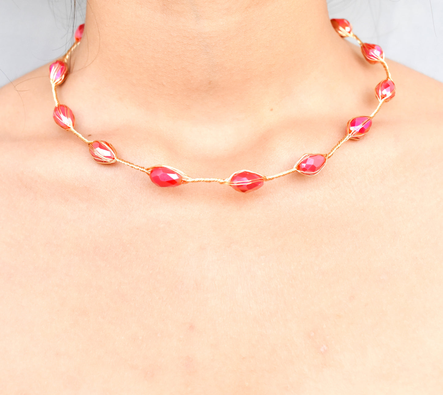 Red Single Line Tiara Necklace