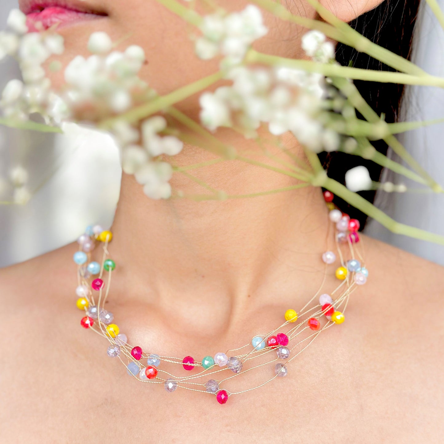 Multi-Colored Round Tiara Necklace